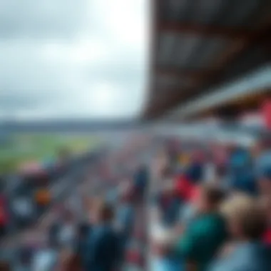 The Atmosphere of Excitement A panoramic view of a bustling racetrack filled with eager spectators