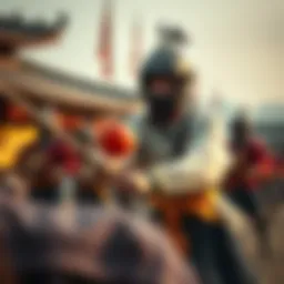 A vibrant scene showcasing traditional Korean sports in action