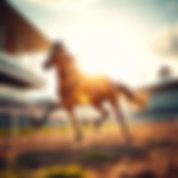 Elegance in Motion An elegant horse galloping on a racetrack under the sunny sky