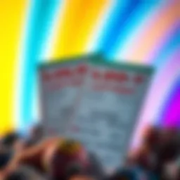 An artistic representation of lottery tickets with a vibrant background