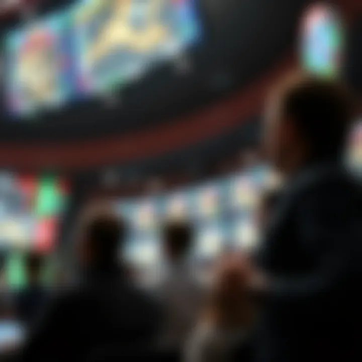 A dynamic sports betting scene with digital displays and enthusiastic fans