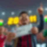 A joyful winner holding a lottery ticket