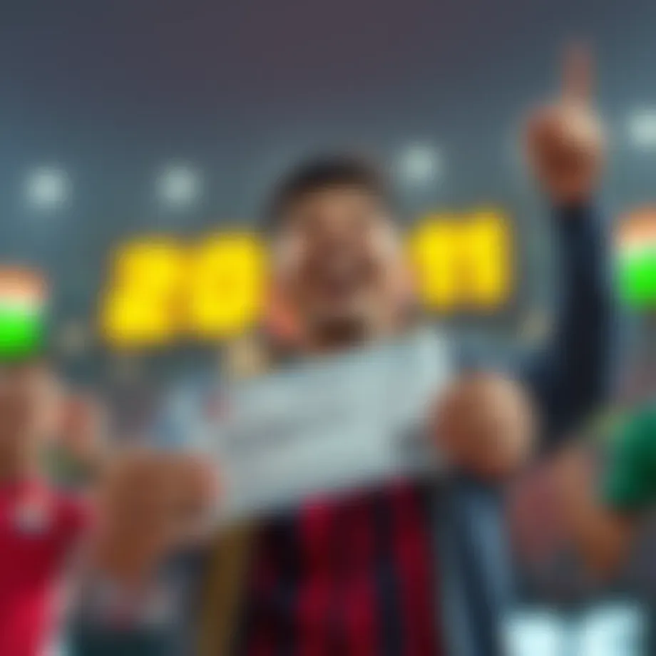 A joyful winner holding a lottery ticket