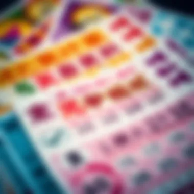 A close-up of lottery tickets with vibrant designs