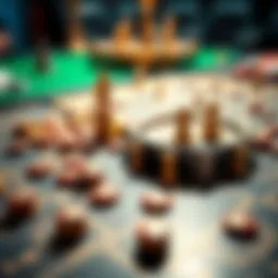 Strategic game board with betting tokens
